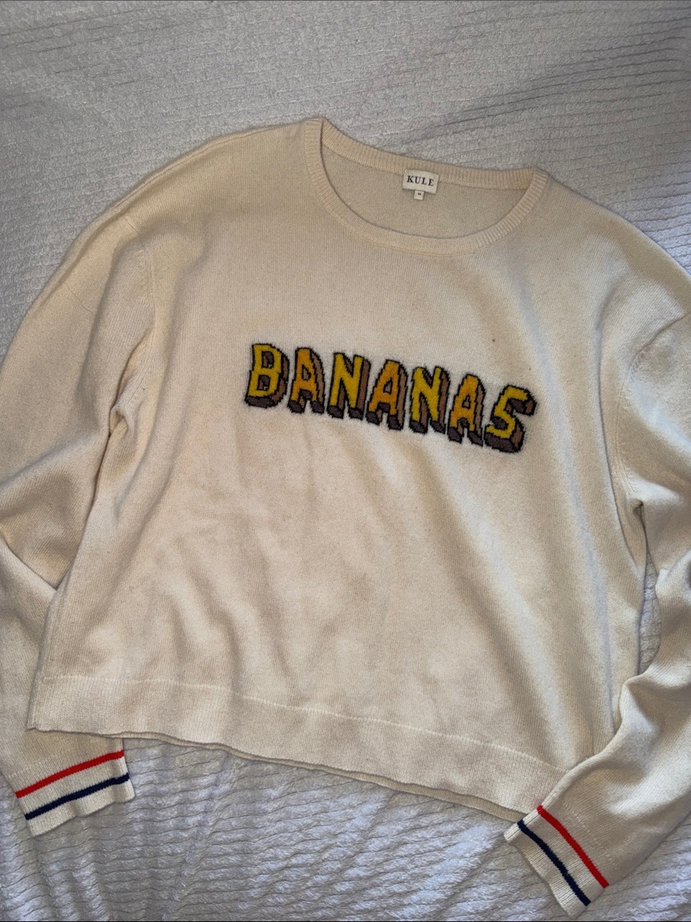KULE Cream Crewneck Sweater with Yellow BANANAS Graphic - Picture 2 of 11